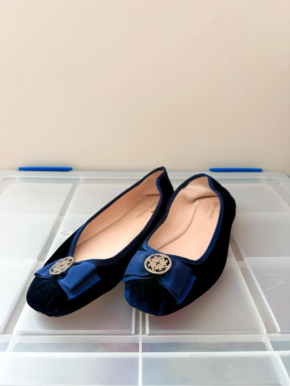 Kate Spade Navy Blue Velvet Bow Ballet Flats